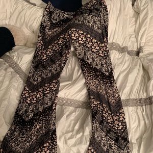 Black/Pink floral flare yoga pants